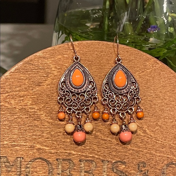 Jewelry - Elegant Orange and Cream Dangle Earrings